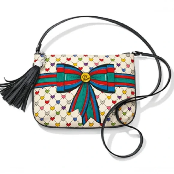 Brighton Holiday Love & Joy Pouch Canvas Hearts Bow Rainbow Colorful Purse NWT - Picture 9 of 10